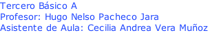 Tercero Básico A Profesor: Hugo Nelso Pacheco Jara Asistente de Aula: Cecilia Andrea Vera Muñoz